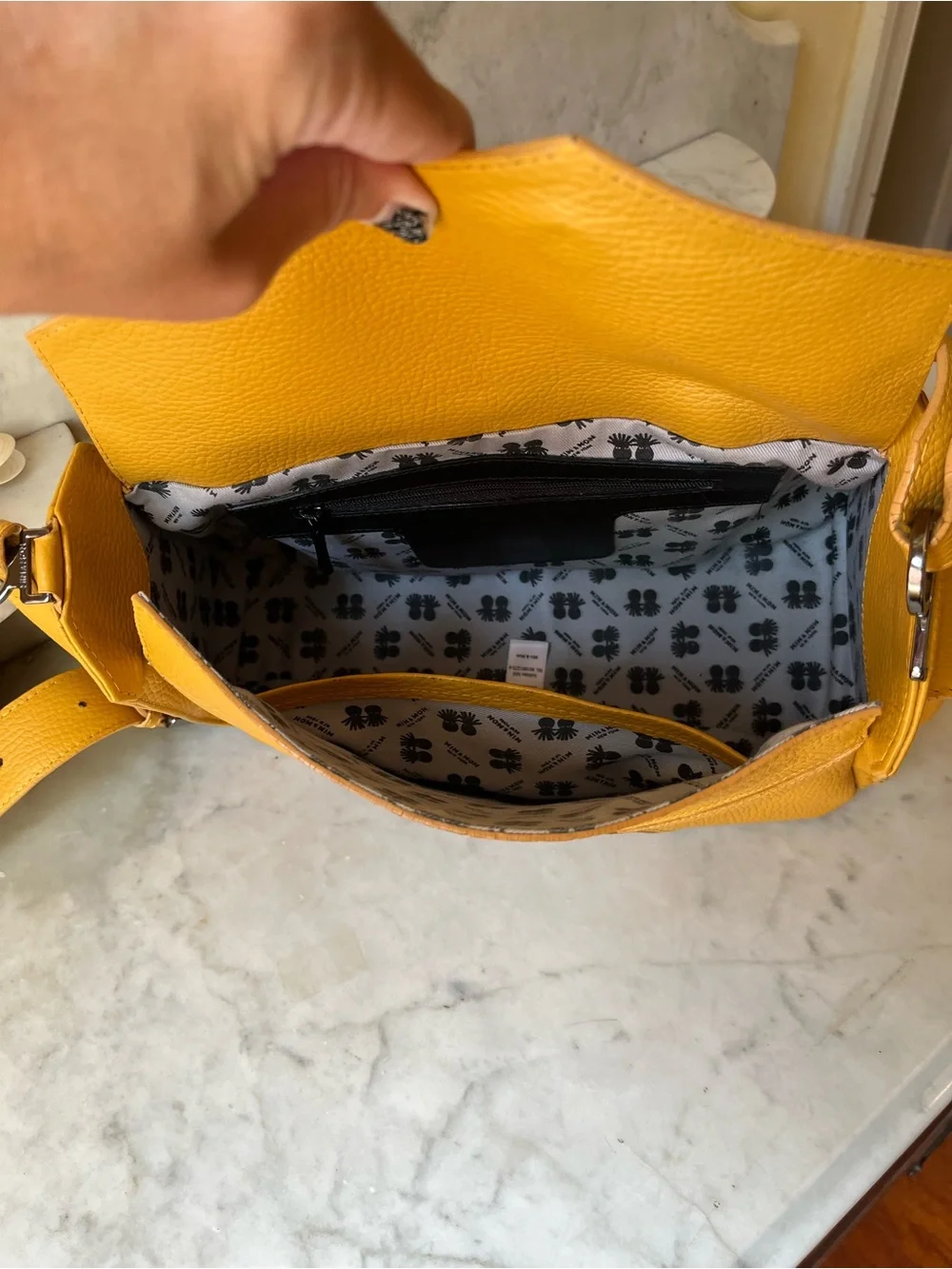 Min & Mon Houston Leather Shoulder Bag Eyes All Over Golden Glow - EUC